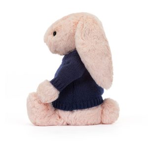Bashful Blush Bunny with Personalised Navy Jumper